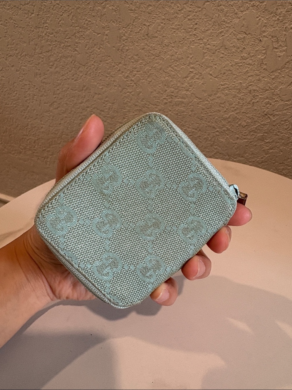 Gucci Light Blue Micro GG Canvas Zip Coin Pouch